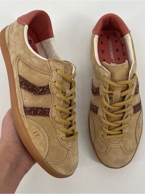 Coolway Cream Tan Rust Suede Lace Up Retro Low Profile Lace Up Sneaker Women's 8
